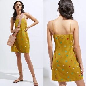 Corey Lynn Calter Mustard Backless Dress with Colorful Dots NWT